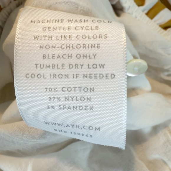 AYR Striped Blouse Puff Sleeve Gold White Women's S Top Bubble Hem - Picture 7 of 7